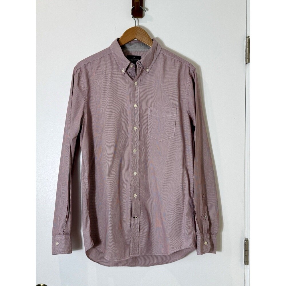 American Eagle Long Sleeve Oxford Button-Up Men Red Micro-Striped Sz M Poetcore